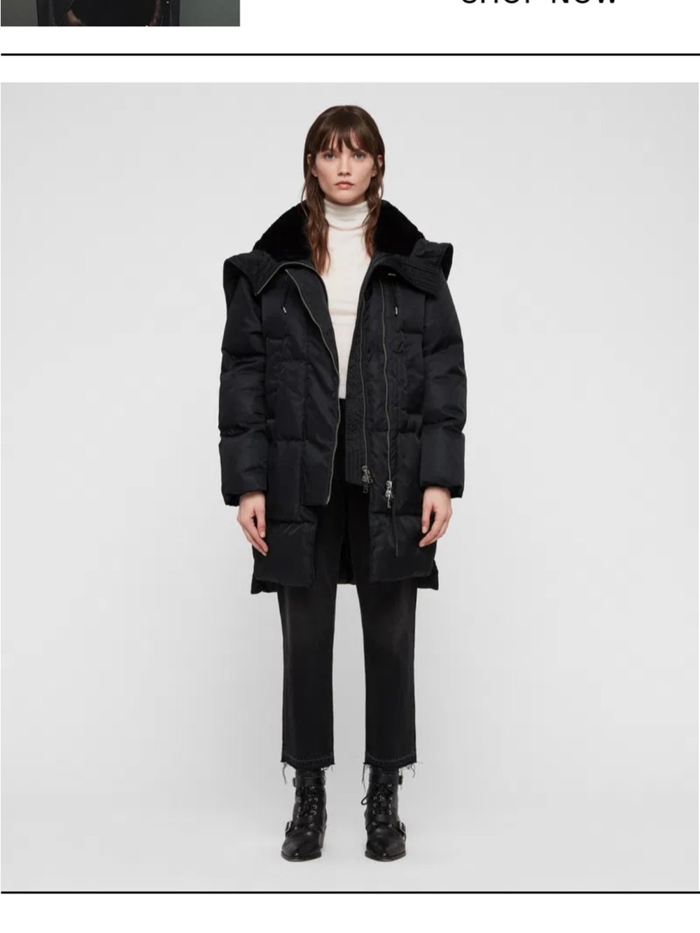All Saints Kayla Puffer Coat with Faux Fur Collar - Women (S)